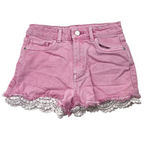 Load image into Gallery viewer, Girls 1964 Denim Co, lace trim stretch denim shorts, waist: 30.5cm across, GUC, size 12,  