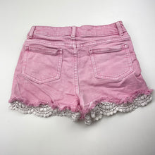 Load image into Gallery viewer, Girls 1964 Denim Co, lace trim stretch denim shorts, waist: 30.5cm across, GUC, size 12,  