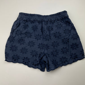 Girls Anko, navy broderie cotton shorts, elasticated, FUC, size 6,  