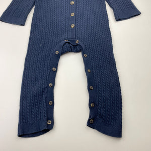 Unisex Sprout, navy cotton cable knit romper, GUC, size 00,  