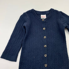 Load image into Gallery viewer, Unisex Sprout, navy cotton cable knit romper, GUC, size 00,  