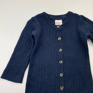 Unisex Sprout, navy cotton cable knit romper, GUC, size 00,  