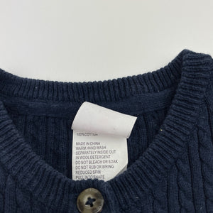 Unisex Sprout, navy cotton cable knit romper, GUC, size 00,  
