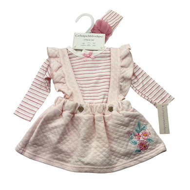Girls CATHERINE MALANDRINO, embroidered cotton dress, romper & headband, NEW, size 000,  