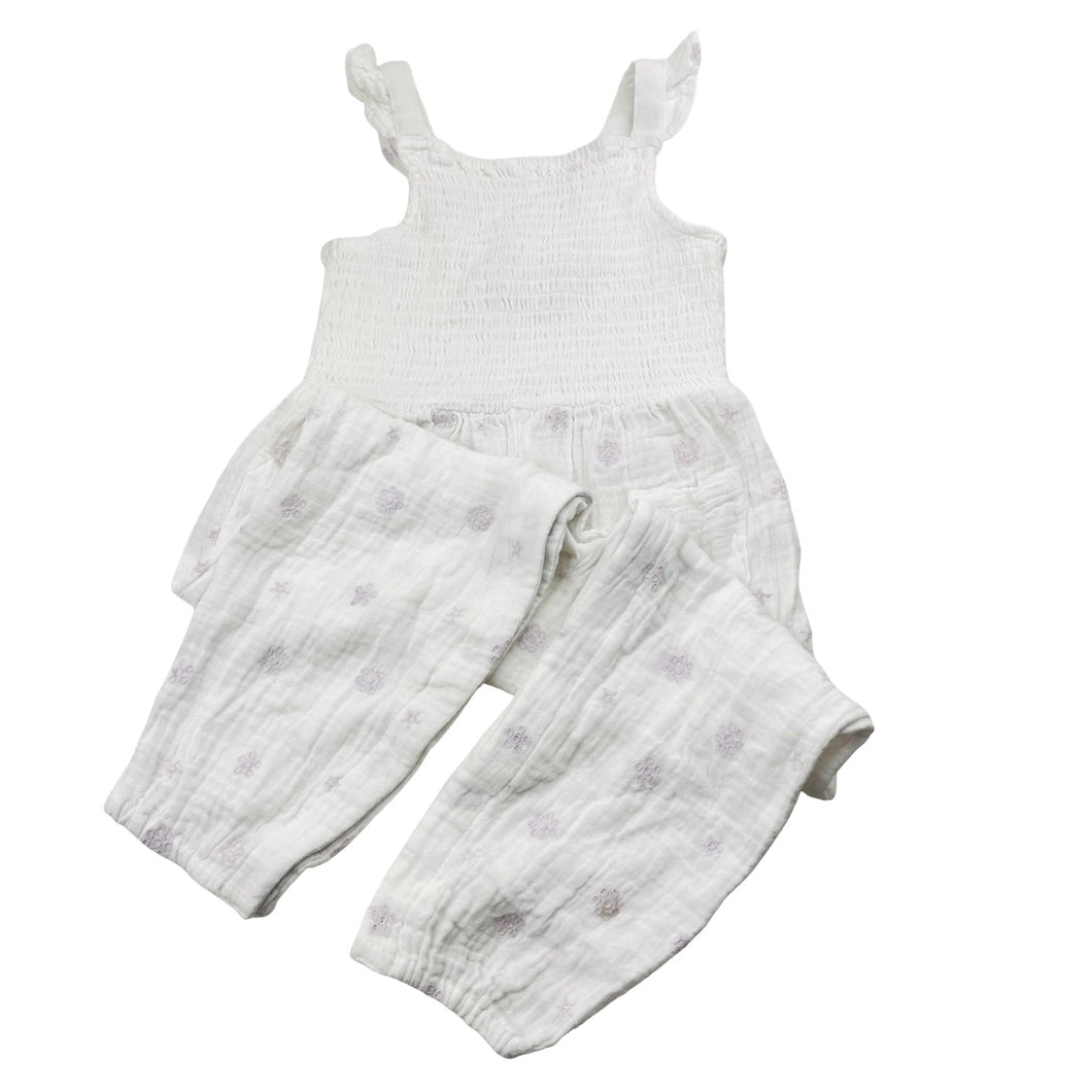 Girls anko, embroidered cotton playsuit / romper, EUC, size 2,  