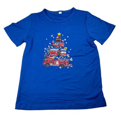 Boys soft feel, Christmas tee / top, fire engines, EUC, size 7-8,  