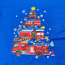 Load image into Gallery viewer, Boys soft feel, Christmas tee / top, fire engines, EUC, size 7-8,  