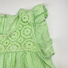 Load image into Gallery viewer, Girls green, lace trim cotton top, armpit to armpit: 30cm, EUC, size 4-5,  