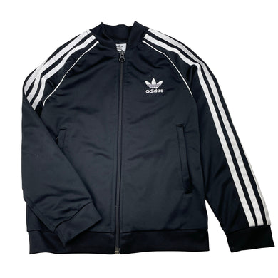 Unisex Adidas, black zip-up track top, GUC, size 7-8,  