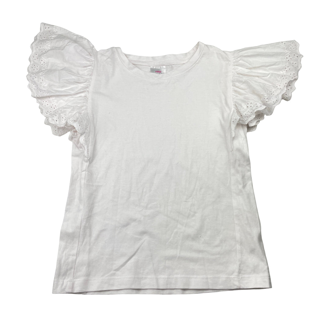 Girls Mango, broderie trim cotton tee / top, EUC, size 7,  