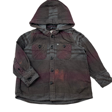 Boys QUIKSILVER, flannel cotton hooded shirt, wash fade, FUC, size 2,  