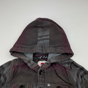 Boys QUIKSILVER, flannel cotton hooded shirt, wash fade, FUC, size 2,  