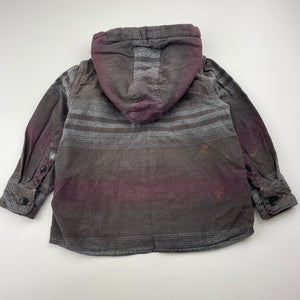 Boys QUIKSILVER, flannel cotton hooded shirt, wash fade, FUC, size 2,  