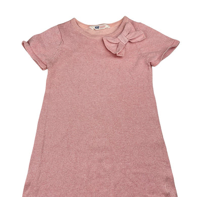 Girls H&M, pink & silver metallic knit dress, GUC, size 7-8, L: 59cm