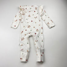 Load image into Gallery viewer, Girls Snuggle Hunny, stretchy organic cotton floral ruffle romper, EUC, size 000,  