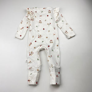 Girls Snuggle Hunny, stretchy organic cotton floral ruffle romper, EUC, size 000,  