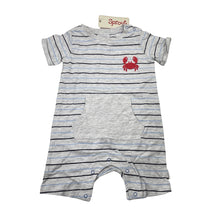 Load image into Gallery viewer, Boys Sprout, striped, embroidered romper, crab, NEW, size 0,  