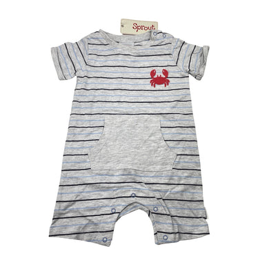 Boys Sprout, striped, embroidered romper, crab, NEW, size 0,  