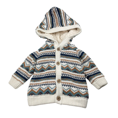 Unisex Anko, thick fleece-lined knit cotton hooded cardigan, EUC, size 000,  