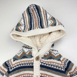 Unisex Anko, thick fleece-lined knit cotton hooded cardigan, EUC, size 000,  