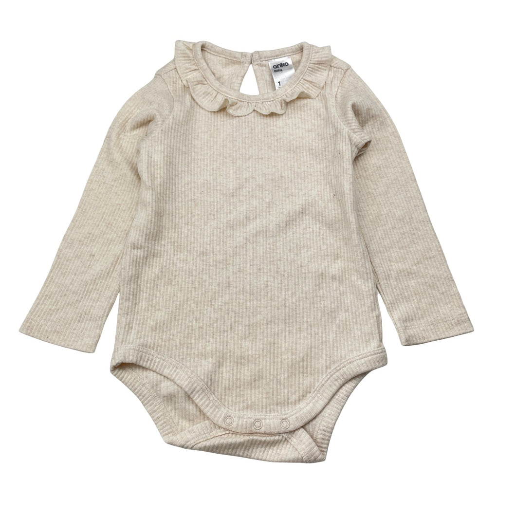 Girls Anko, ribbed ruffle bodysuit / romper, EUC, size 1,  