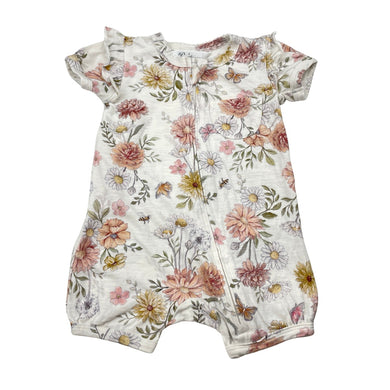 Girls Bebe by Minihaha, floral zip romper, bees, GUC, size 000,  