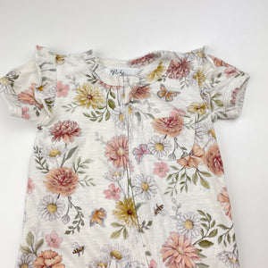 Girls Bebe by Minihaha, floral zip romper, bees, GUC, size 000,  