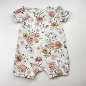 Girls Bebe by Minihaha, floral zip romper, bees, GUC, size 000,  