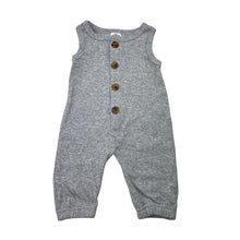 Load image into Gallery viewer, Unisex Baby Berry, grey ribbed stretchy romper, EUC, size 0000,  