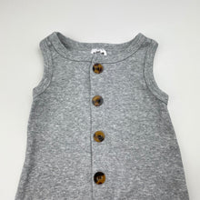Load image into Gallery viewer, Unisex Baby Berry, grey ribbed stretchy romper, EUC, size 0000,  