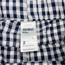 Load image into Gallery viewer, Boys Anko, navy check cotton shorts, elasticated, EUC, size 2,  