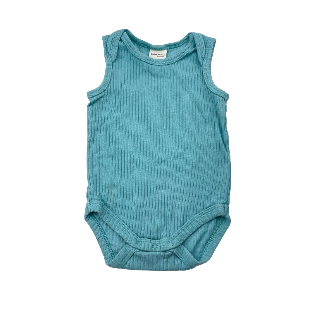 Unisex Baby Berry, ribbed organic cotton bodysuit / romper, GUC, size 00,  