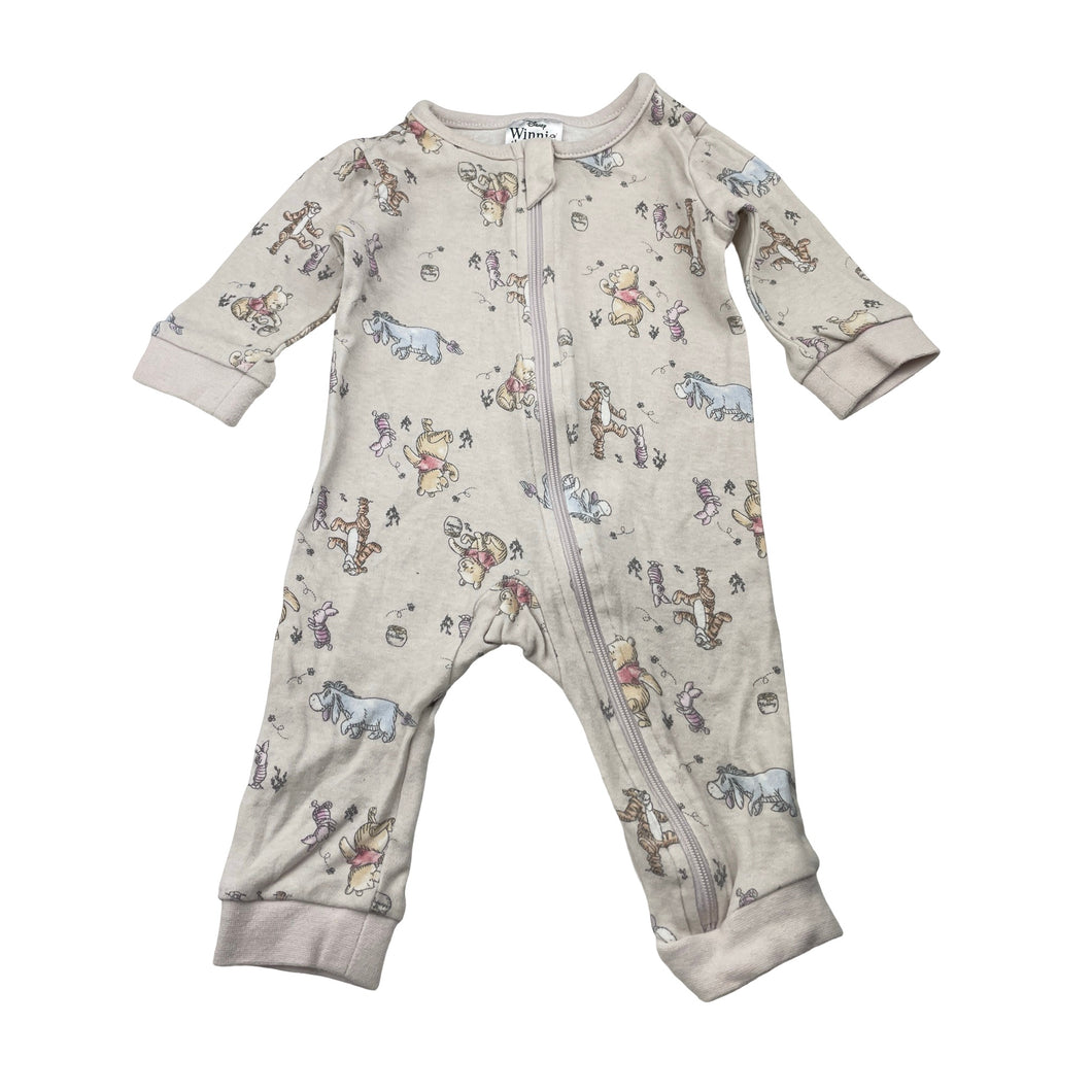 Girls Disney, Winnie the Pooh cotton zip romper, EUC, size 000,  