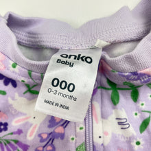 Load image into Gallery viewer, Girls Anko, cotton zip coverall / romper, rabbits, EUC, size 000,  