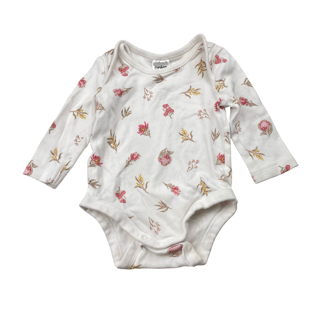 Girls Anko, floral cotton bodysuit / romper, GUC, size 000,  