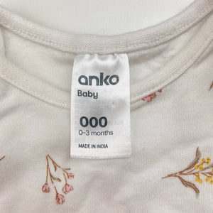 Girls Anko, floral cotton bodysuit / romper, GUC, size 000,  