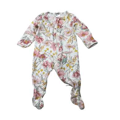 Girls Anko, floral cotton zip coverall / romper, GUC, size 000,  