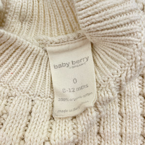 Unisex Baby Berry, organic cotton knit sweater / jumper, EUC, size 0,  