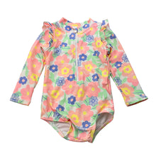 Load image into Gallery viewer, Girls Cotton On, floral long sleeve swim one-piece (pilling), FUC, size 0,  