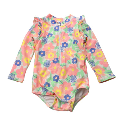 Girls Cotton On, floral long sleeve swim one-piece (pilling), FUC, size 0,  