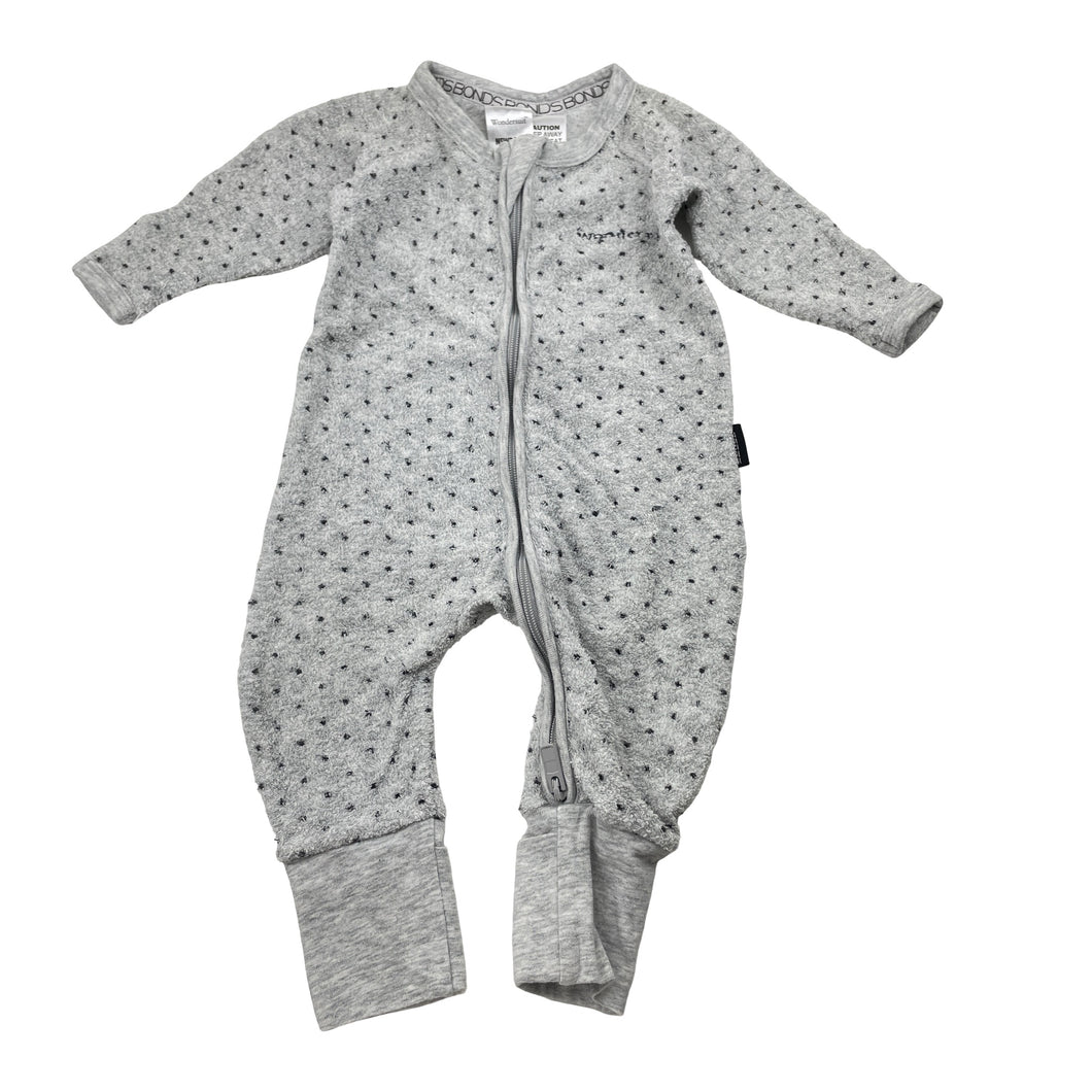 Unisex Bonds, terry zip Wondersuit / zippy / romper, GUC, size 0000,  