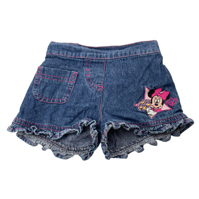 Girls Disney, Minnie Mouse embroidered denim shorts, elasticated, GUC, size 00,  