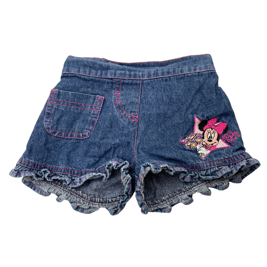 Girls Disney, Minnie Mouse embroidered denim shorts, elasticated, GUC, size 00,  