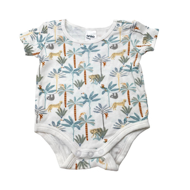 Unisex Anko, cotton bodysuit / romper, jungle animals, EUC, size 000,  