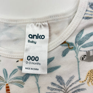 Unisex Anko, cotton bodysuit / romper, jungle animals, EUC, size 000,  