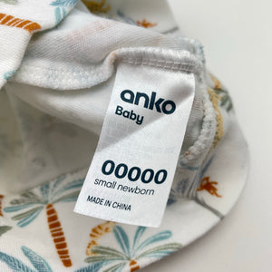 Unisex Anko, cotton hat / beanie, jungle animals, EUC, size 00000,  
