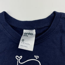 Load image into Gallery viewer, Unisex Anko, navy cotton tee / top, whale, EUC, size 0,  