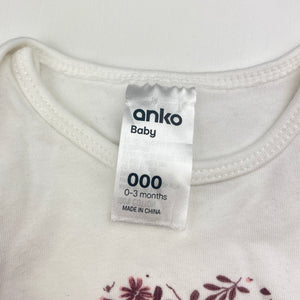 Girls Anko, cotton bodysuit / romper, flowers, EUC, size 000,  