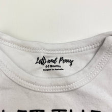 Load image into Gallery viewer, Unisex Letti and Penny, cotton bodysuit / romper, EUC, size 000,  