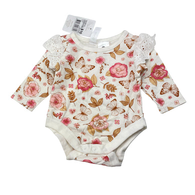 Girls Dymples, broderie trim floral bodysui / romper, NEW, size 0000,  